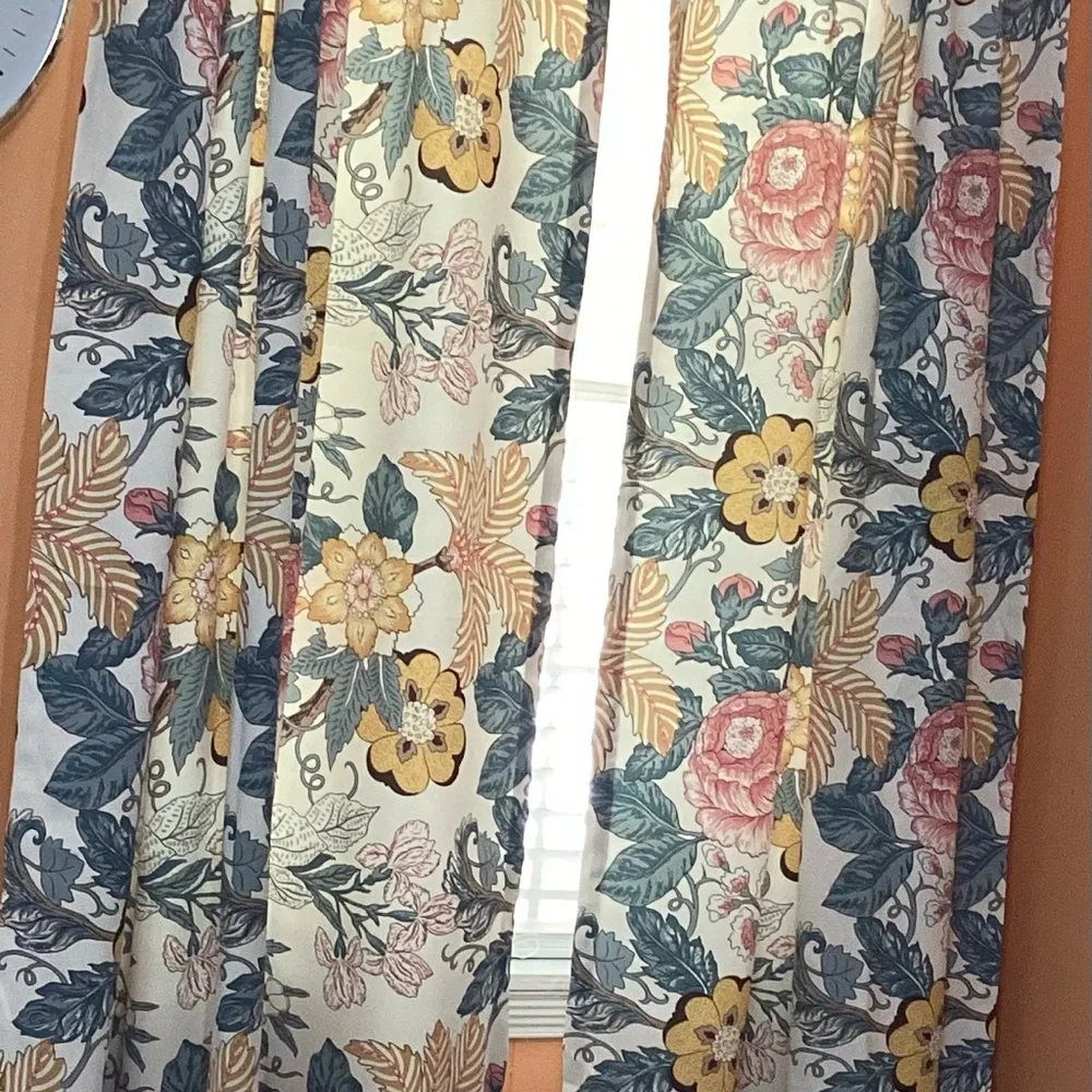 Floral Print Window Curtains - Yellow, Pink & Green